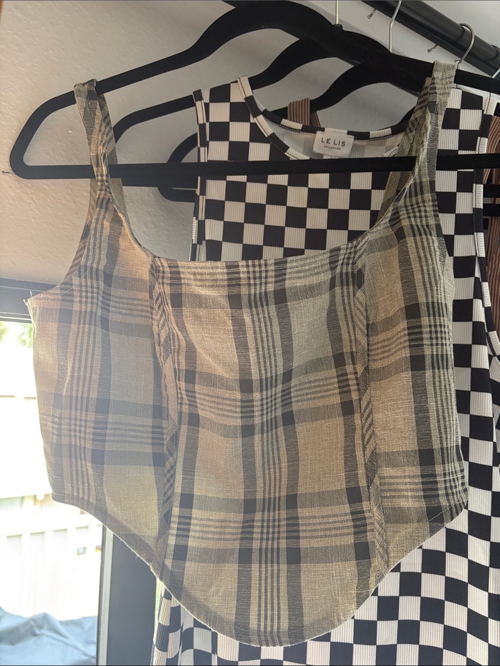 Checked/Plaid Print Square Neck Cropped Top